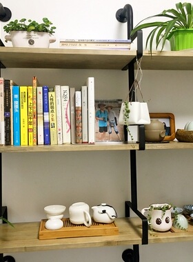 美式复古铁艺水管搁板壁挂置物架墙壁实木层板创意书架一字隔板