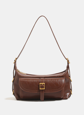 2025冬欧美复古油蜡皮时尚机车腋下背包百搭通勤斜挎单肩包