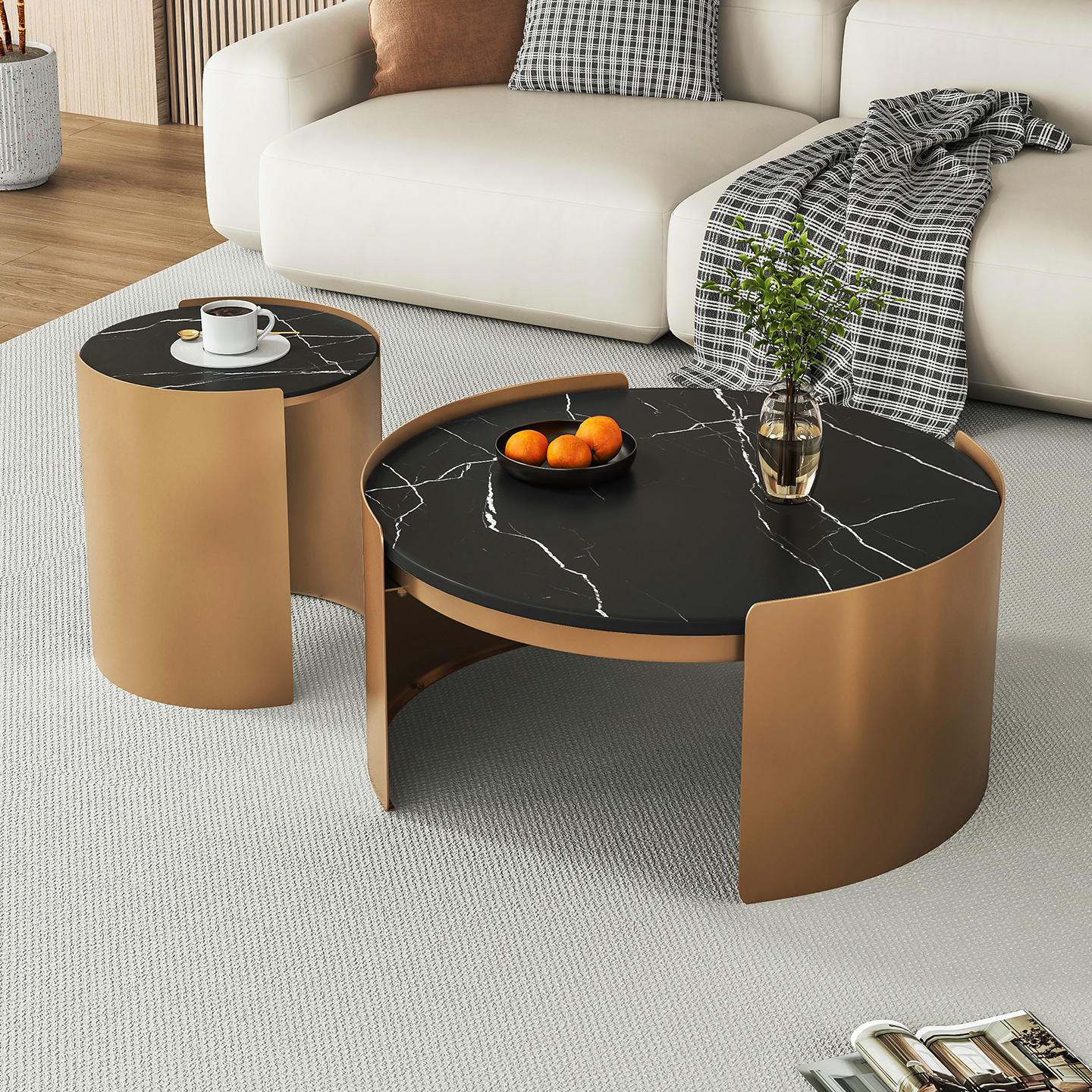 意式简约岩板圆形组合轻奢茶几