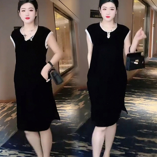金丝绒时尚连衣裙女2026夏季新款洋气显瘦镂空减龄百搭中长款裙子