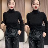 显瘦减龄打底衫 欧货气质半高领星空烫钻长袖 T恤女2025春新款 上衣