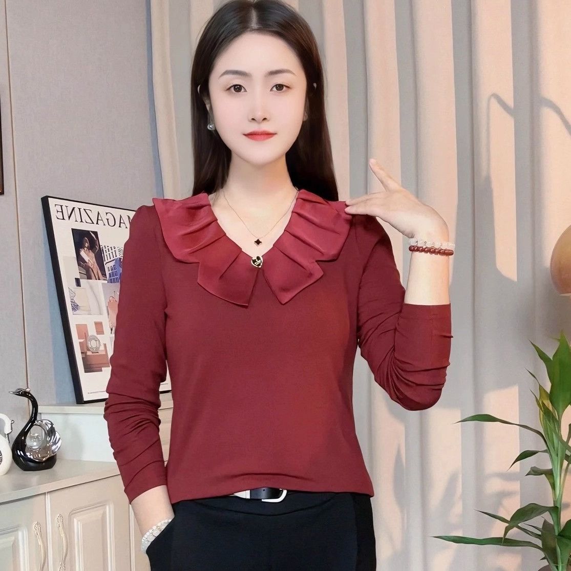 纯棉长袖T恤女打底衫纯色上衣女