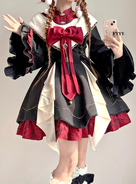 圣诞节跨年夜cos服黑红中华风lolita汉元素连衣裙洛丽塔公主lo裙