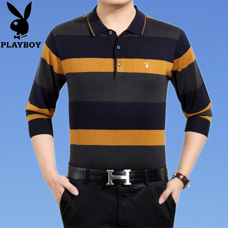 花花公子長袖T恤男翻領薄款桑蠶絲中年羊毛針織寬松爸爸裝打底衫在類目 男裝, 針織衫/毛衣中 - 來自Buy2taobao.com提供專業的淘寶代購服務