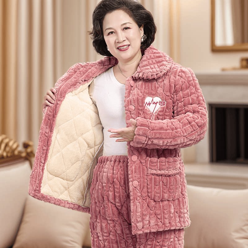 中老年人加绒加厚睡衣防寒保暖女