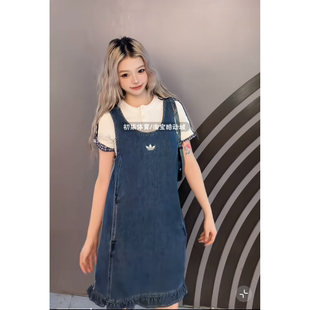 adidas阿迪达斯松弛感休闲牛仔荷叶边无袖连衣裙KY8323/KY8324