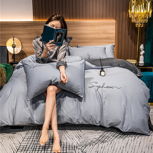 100全棉60支长绒棉四件套纯棉简约高级床单笠三件套裸睡床上用品