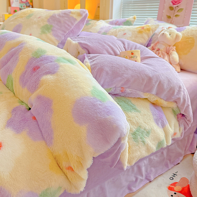 2025新款兔毛绒四件套冬季加厚保暖法莱绒床上用品床笠牛奶绒被套