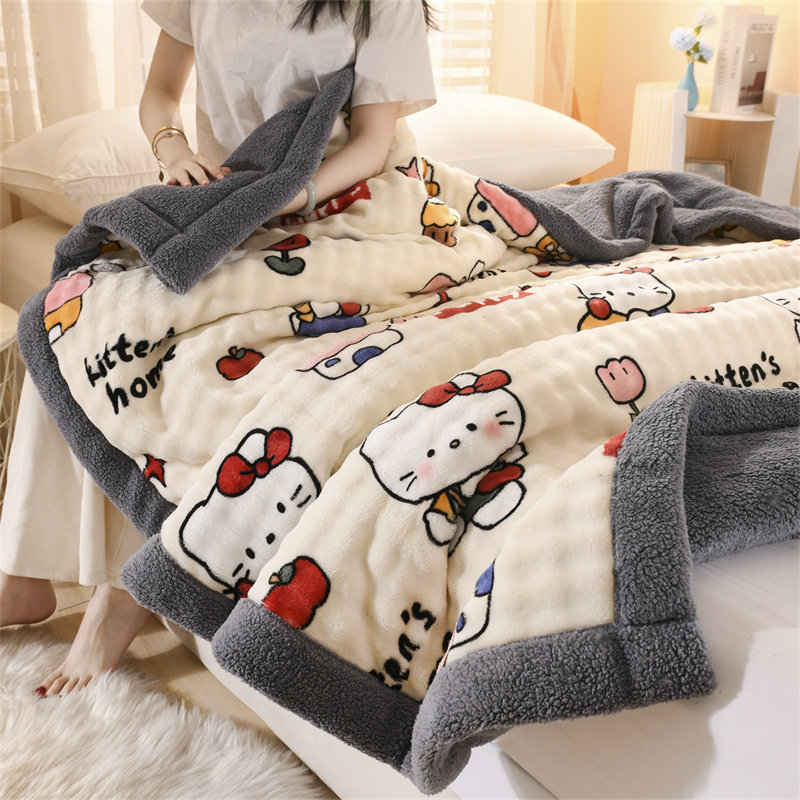 舒棉绒兔毛绒毛毯冬季三层夹棉加厚牛奶绒毯子办公室午睡沙发盖毯