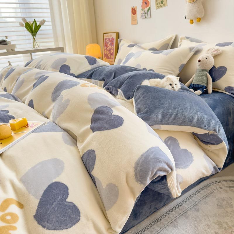 冬季加厚牛奶绒床上四件套2025新款法莱珊瑚绒床单被套三件套床笠