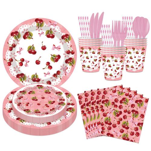 跨境红樱桃主题一次性纸盘纸杯