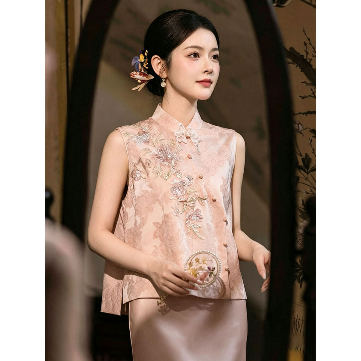 新中式旗袍国风新款复古订婚礼服敬酒服高端马甲套装女夏季小个子