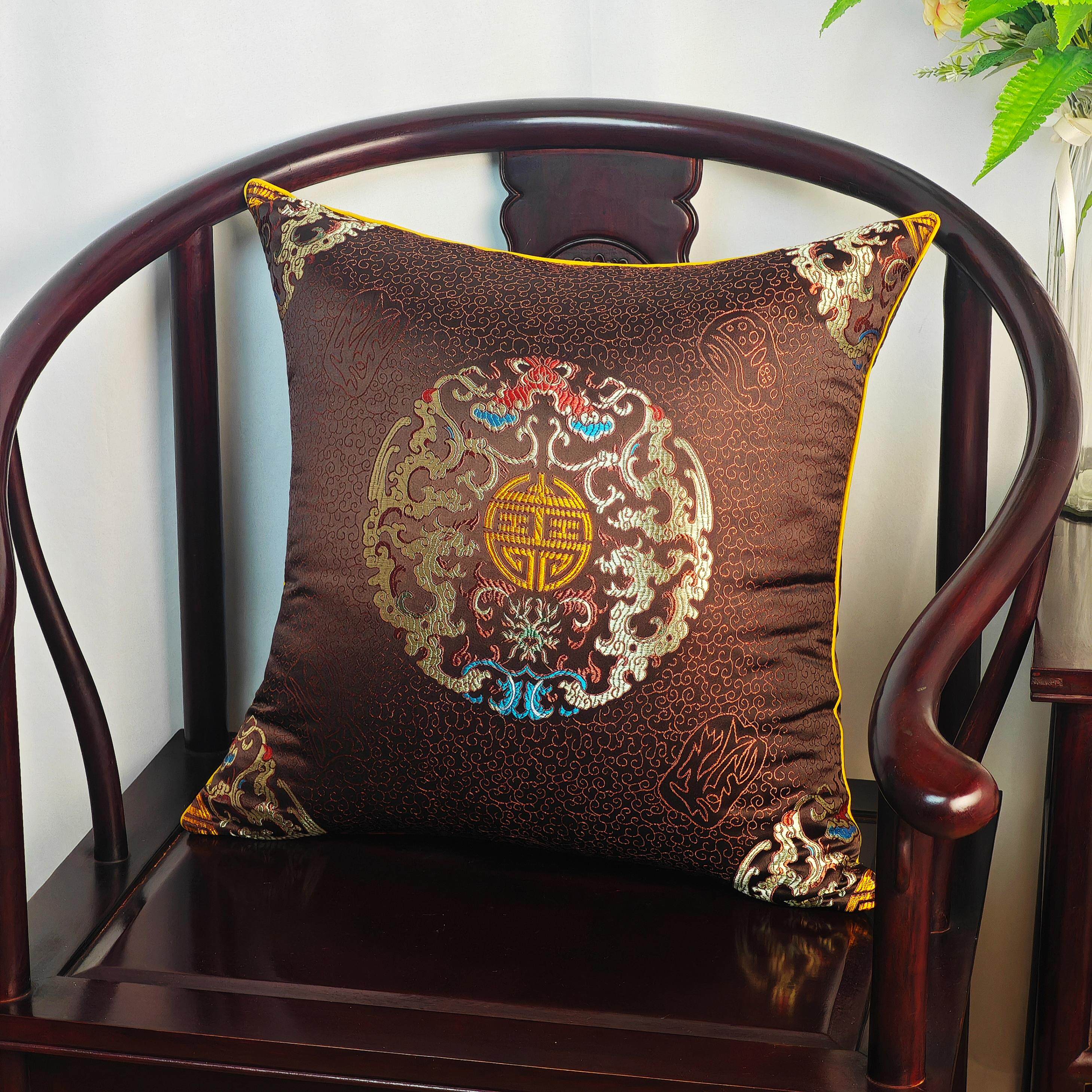 新中式实木沙发抱枕靠垫中国风客厅古典红木靠枕靠背腰枕套含芯