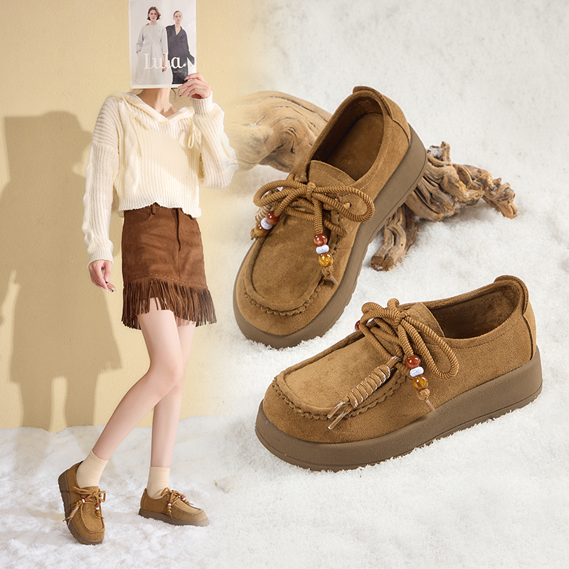 香香莉软底勃肯鞋子女2025新款英伦风百搭加绒串珠休闲棉鞋032595
