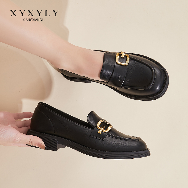 黑色乐福鞋女春秋一脚蹬复古英伦风小皮鞋2023年新款百搭低跟单鞋