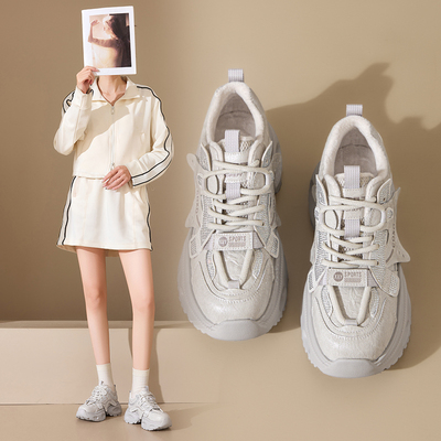香香莉厚底老爹鞋女2025新款加绒保暖休闲运动鞋百搭增高鞋032710