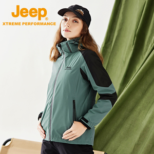 Jeep吉普户外抓绒冲锋衣女三合一可拆卸防水外套摇粒绒登山服男