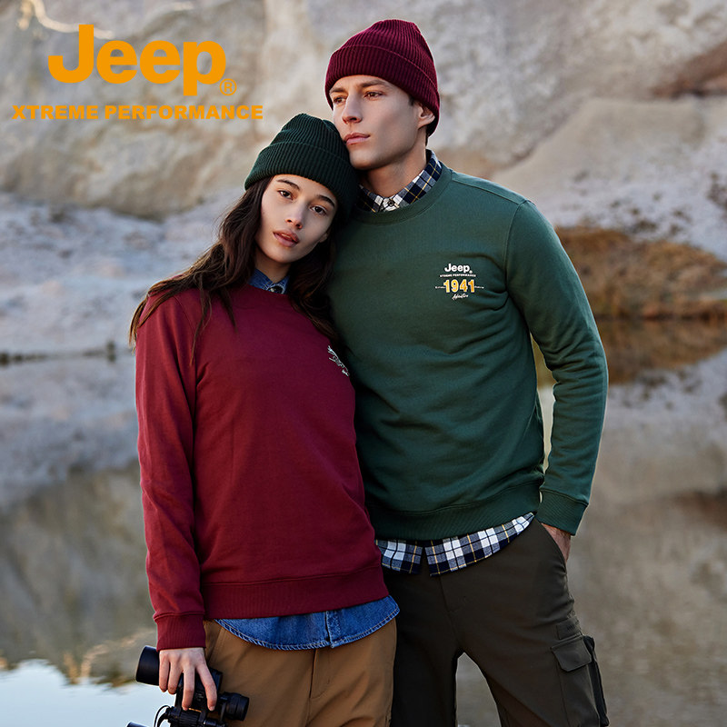 Jeep复古情侣装圣诞撞色休闲衣男秋冬户外卫衣女保暖圆领长袖T恤,户外/登山/野营/旅行用品,户外休闲衣,淘宝优惠券,粉丝福利购,淘宝优惠卷