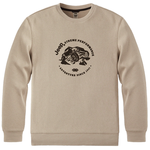 Jeep吉普官方加绒加厚休闲衣透气棉感正品卫衣男圆领罗纹长袖上衣