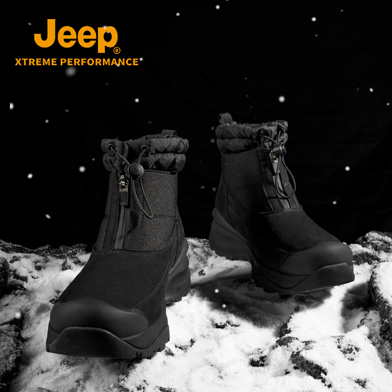 Jeep男鞋雪地靴冬靴中帮加绒保暖棉鞋拉链户外防泼水防滑休闲鞋女