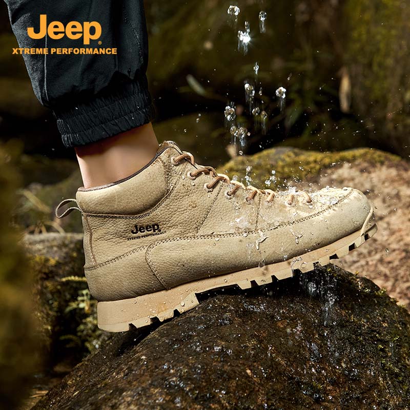 jeep头层牛皮防水鞋情侣款马丁靴