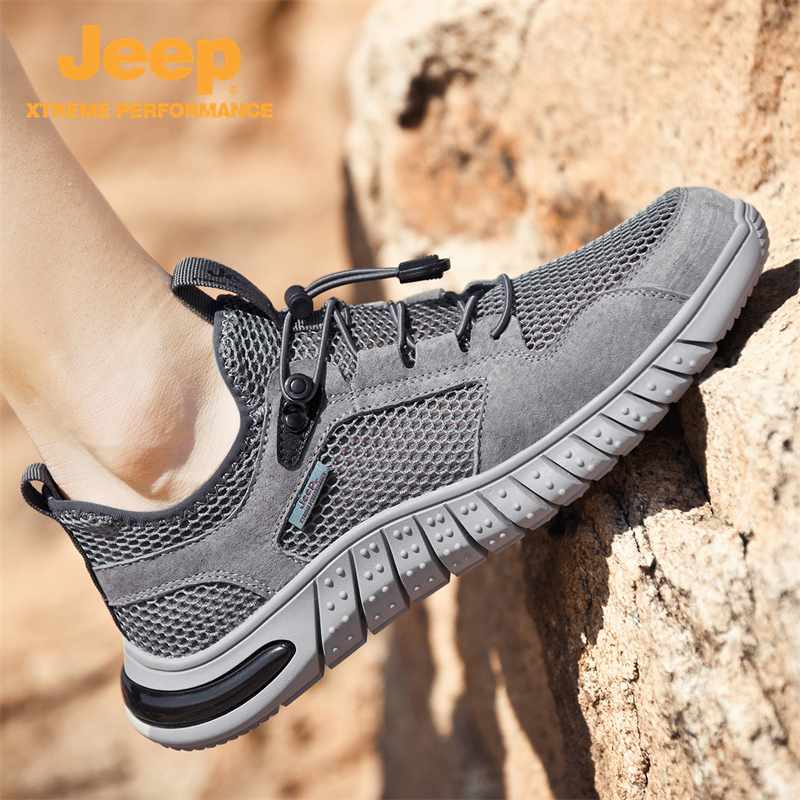 Jeep/吉普户外徒步鞋防滑耐磨登山鞋男士轻便网面透气休闲运动鞋