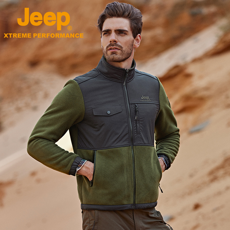 JEEP早秋拼接工装亲肤保暖抓绒衣