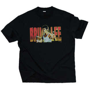 美式短袖T恤男new vintage李小龙人像印花磨破圆领棉短tee休闲潮
