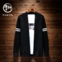 Guochao mạng áo len mỏng màu đỏ phong cách Harajuku thủy triều retro nam đại học gió lỏng áo len lớn đứng cổ áo len - Hàng dệt kim áo sweater nam