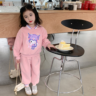 网红洋气女宝宝韩版 女童春款 2024新款 卡通卫衣两件套 套装 时髦春装