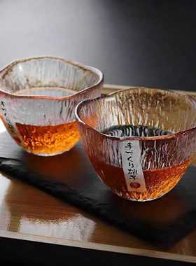 日式竖纹雨落杯手工耐热玻璃杯品茗杯主人杯待客品杯茶杯青梅酒杯