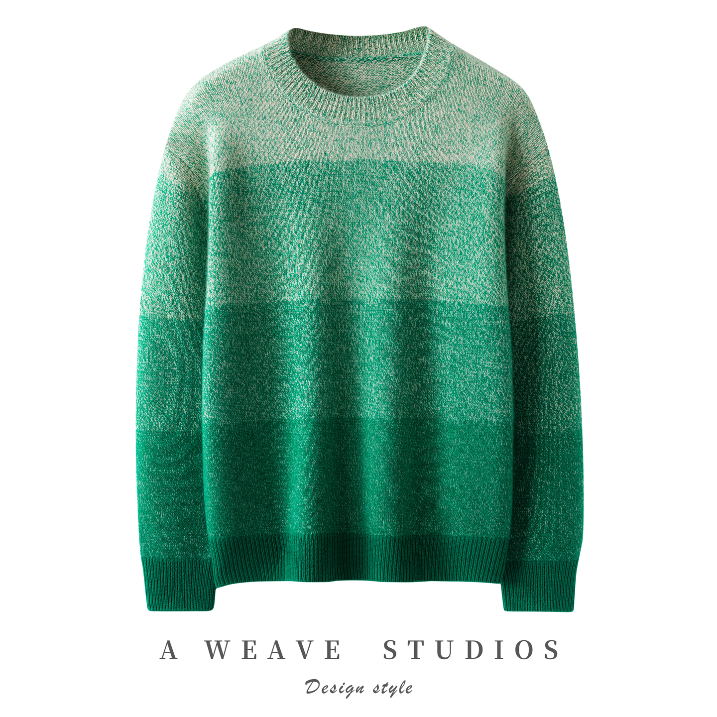 2025秋冬新款女圆领渐变绿色100%纯山羊绒针织衫时尚休闲百搭毛衣