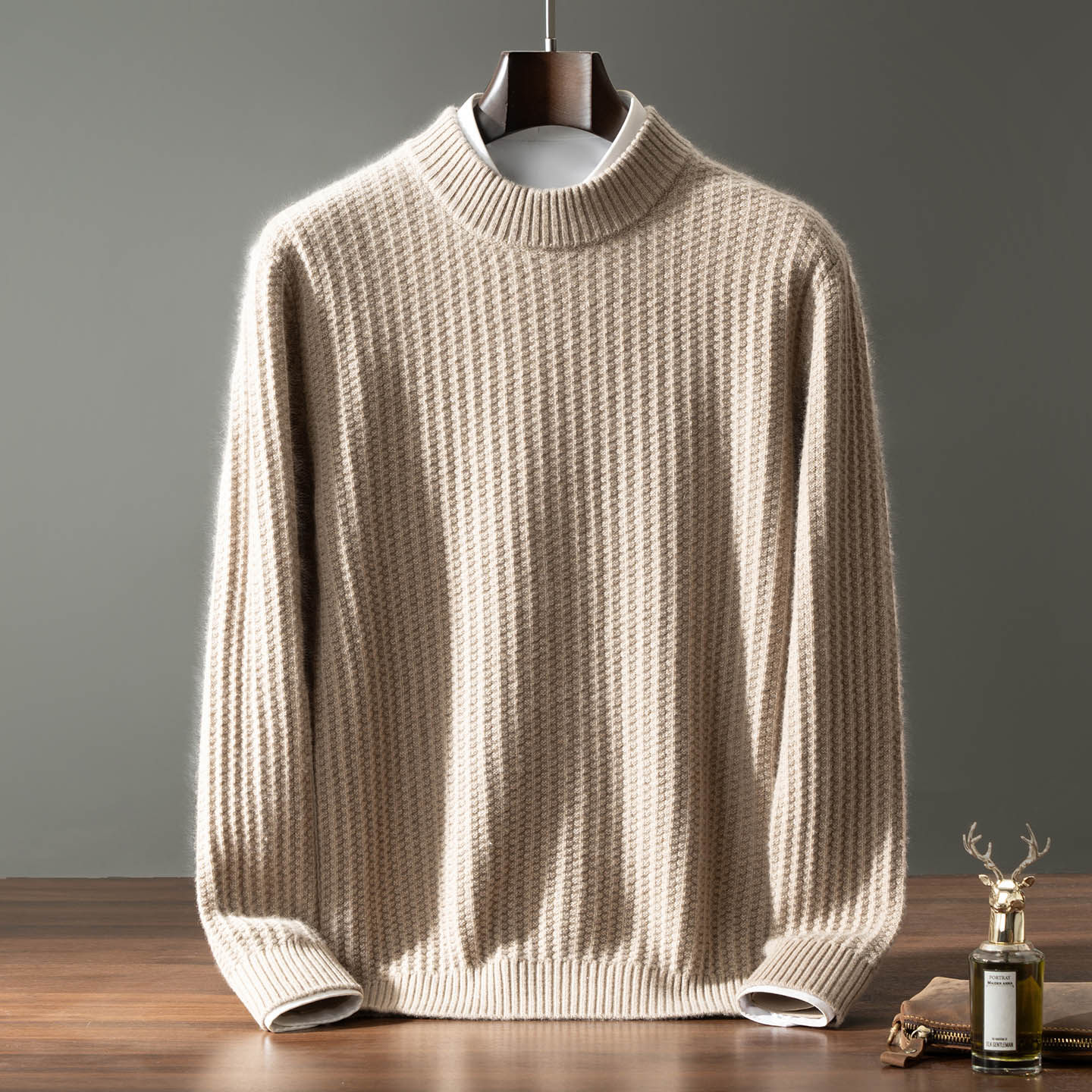 秋冬新款100%纯山羊绒衫男士半高领加厚正反针休闲商务百搭针织衫