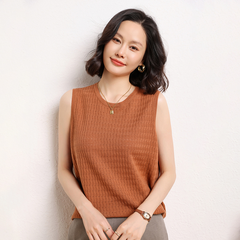 圆领精纺羊毛女针织吊带背心女