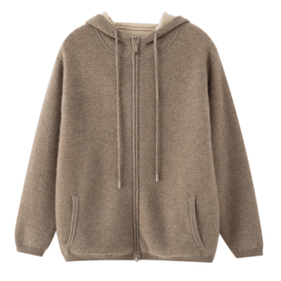 加厚宽松百搭针织外套上衣 连帽拉链开衫 2025秋冬新款 100%山羊绒衫