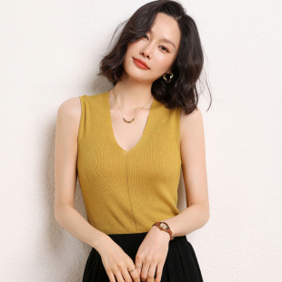 可机洗 修身 新款 女吊带背心针织薄款 显瘦毛衣打底衫 精纺纯羊毛衫