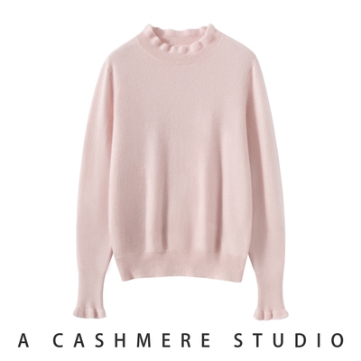 2025秋冬新款100%山羊绒衫女木耳领纯色时尚打底套头长袖针织上衣