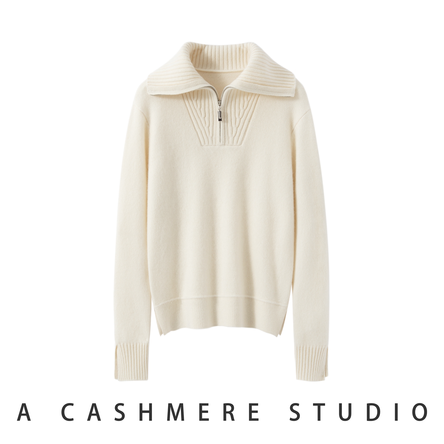 2025秋冬新款100%纯山羊绒衫女半开拉链翻领加厚纯色宽松针织毛衣