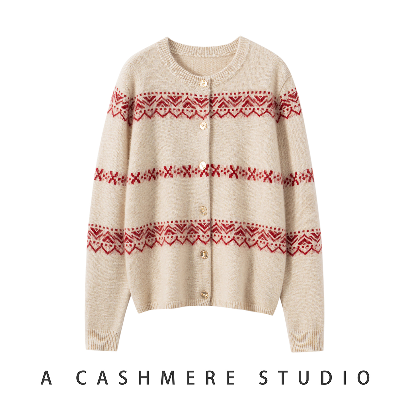 秋冬新款撞色复古100%山羊绒加厚圆领针织开衫女宽松毛衣外套百搭