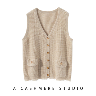 2025秋冬新款 叠穿 100%山羊绒V领针织马甲女宽松软糯坎肩背心无袖