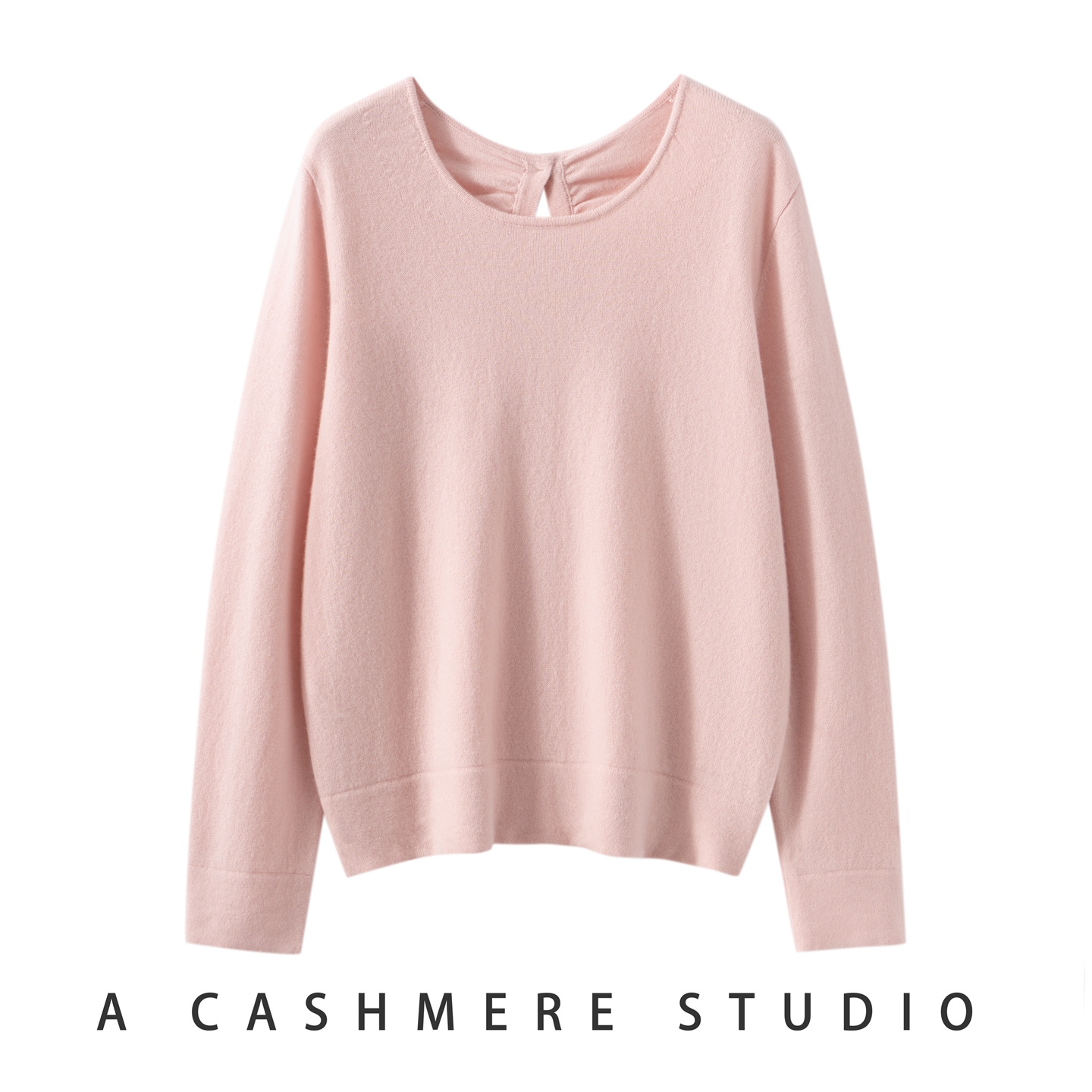 背后系扣设计圆领针织衫100%山羊绒衫宽松毛衣打底衫套头百搭上衣