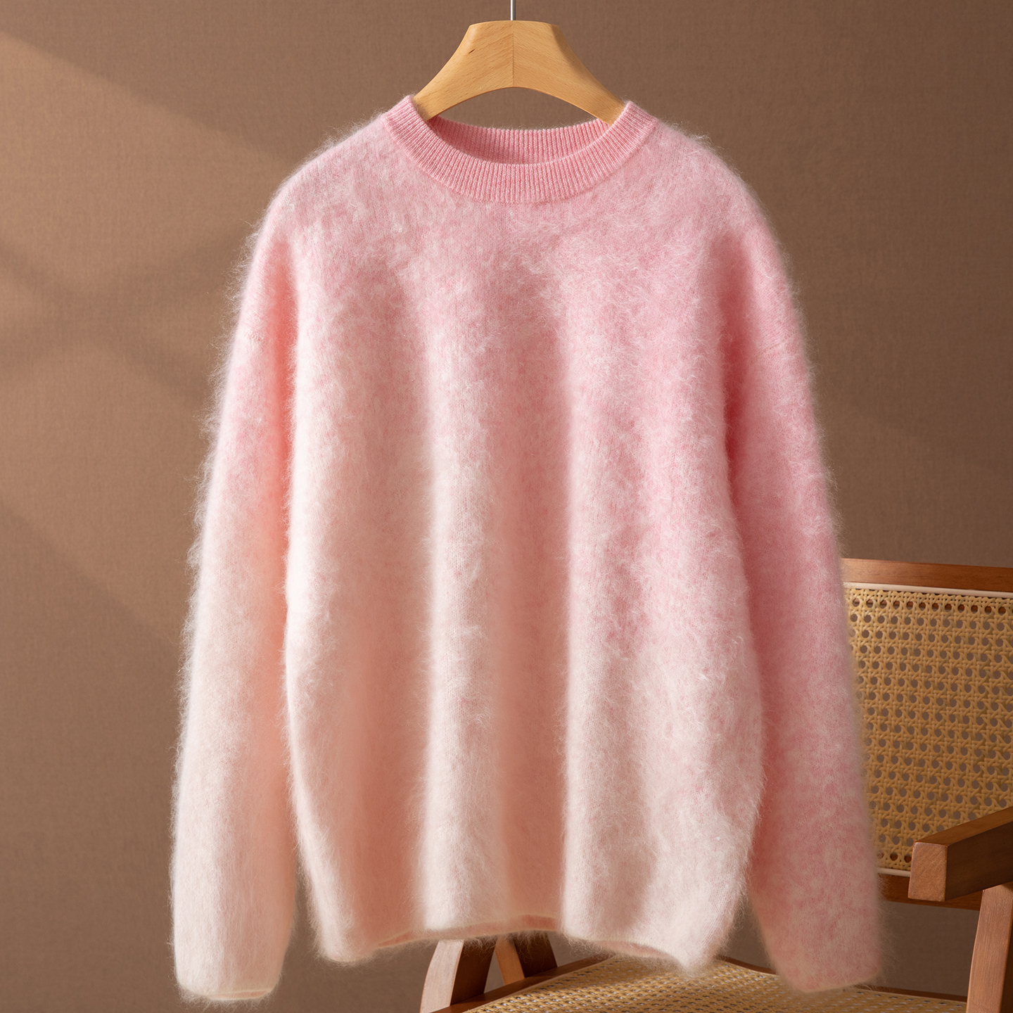 秋冬新款云感拉绒100%纯山羊绒衫女圆领套头针织毛衣宽松百搭打底