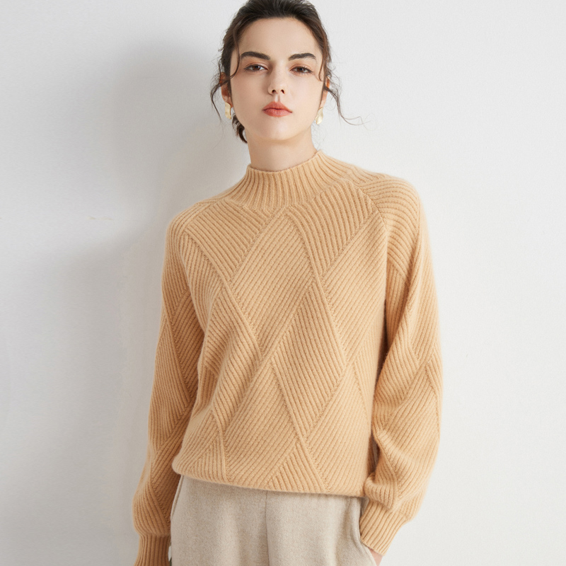 半高领加厚纯山羊绒衫女宽松毛衣