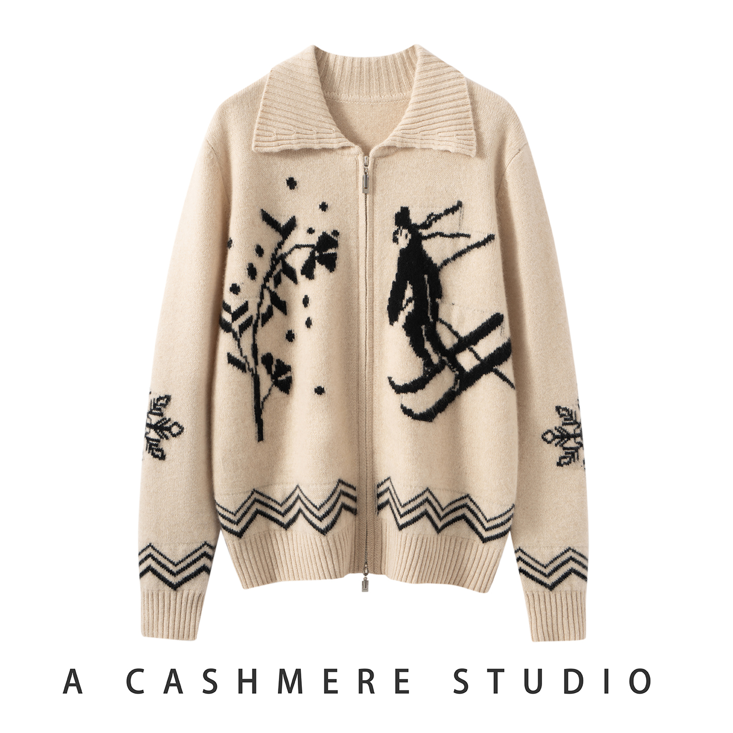 2025秋冬新款100%纯山羊绒女POLO领保暖加厚毛衣外套针织开衫宽松