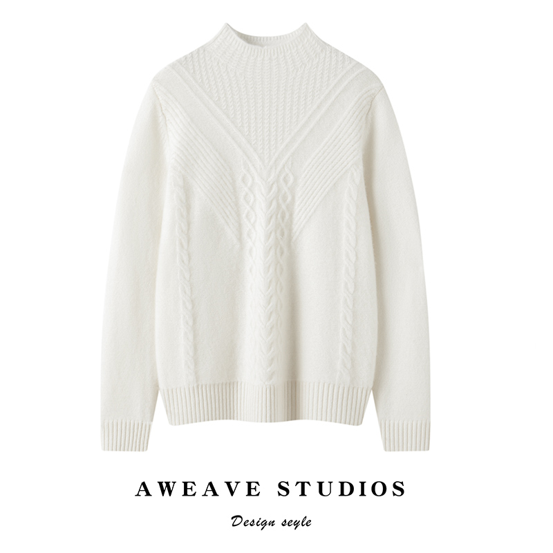 100%山羊绒女半高领套头纯色上衣