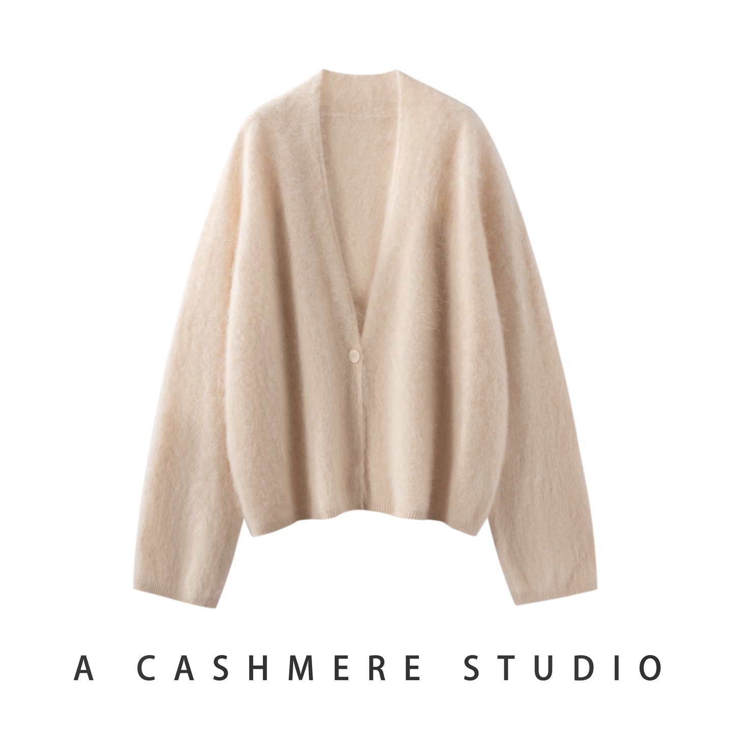 秋冬季拉绒V领100%纯山羊绒开衫女轻奢气质时尚休闲简约毛衣外套