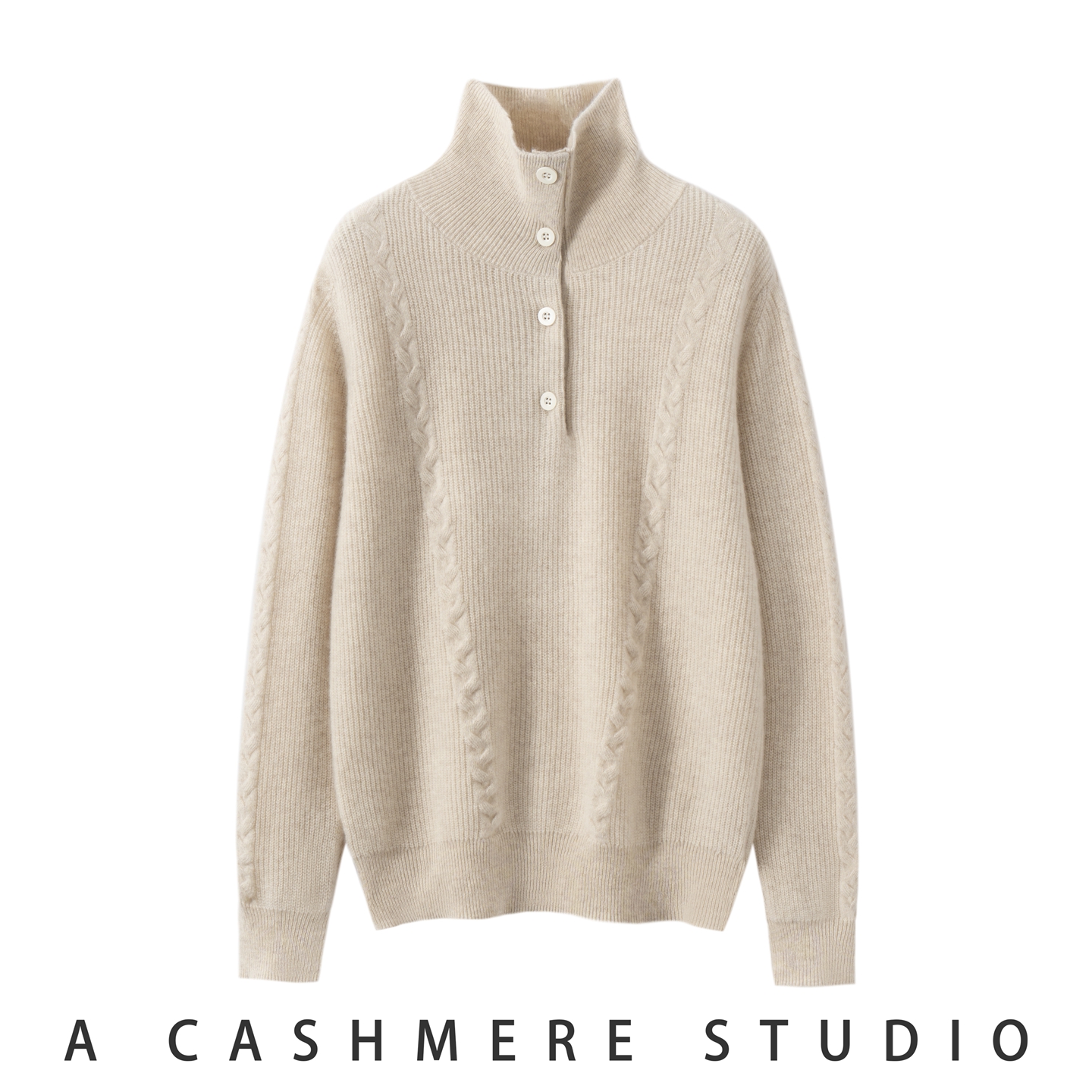 2025秋冬新款100%山羊绒衫女高领打底立领系扣套头宽松针织衫上衣