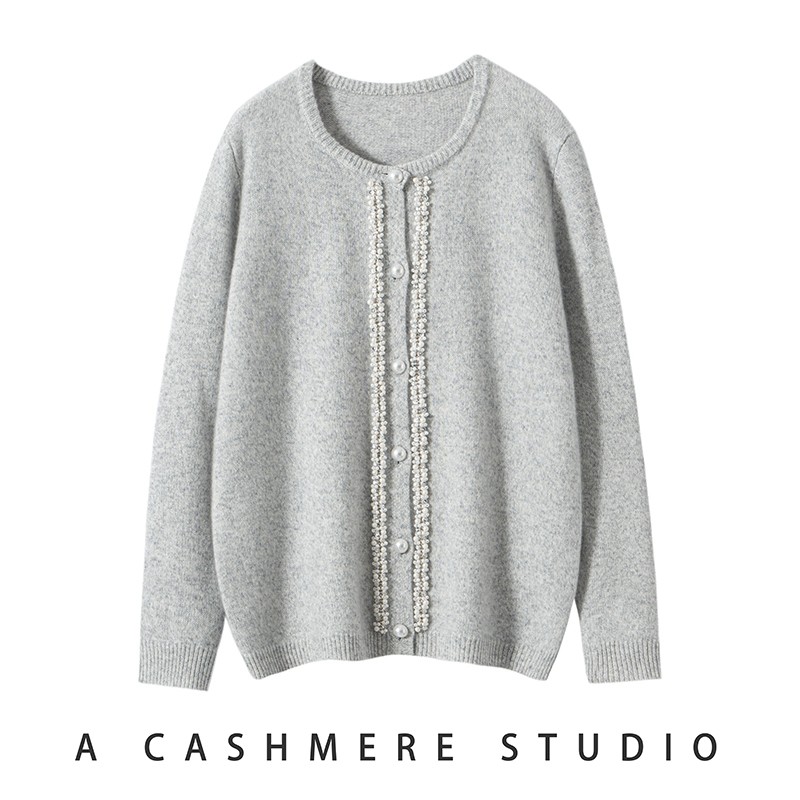 秋冬新款100%山羊绒衫女圆领钉珠小香风针织开衫宽松加厚毛衣外套,女装/女士精品,羊绒衫,淘宝优惠券,粉丝福利购,淘宝优惠卷