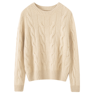 2025秋冬新款 女圆领麻花加厚宽松毛衣针织纯色打底 BABY小山羊绒衫