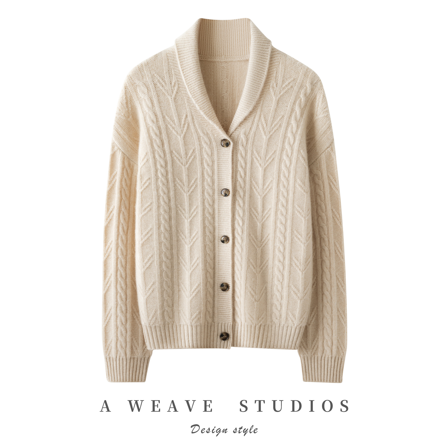 2025秋冬新款100%纯山羊绒女小翻领绞花加厚百搭宽松开衫针织毛衣